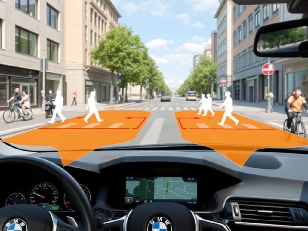 BMW Active Driving Assistant detecting pedestrians and cyclists in urban environment