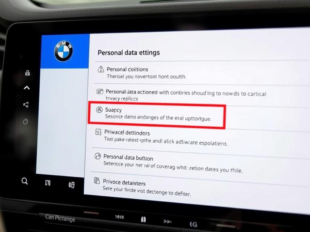 BMW iDrive personal data settings menu