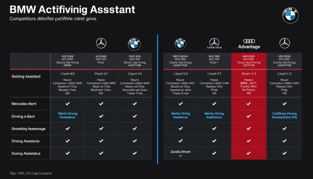 Comparison of BMW Active Driving Assistant versus competitor systems showing feature differences
