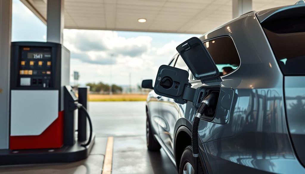 Dodge Durango at gas station with fuel door open