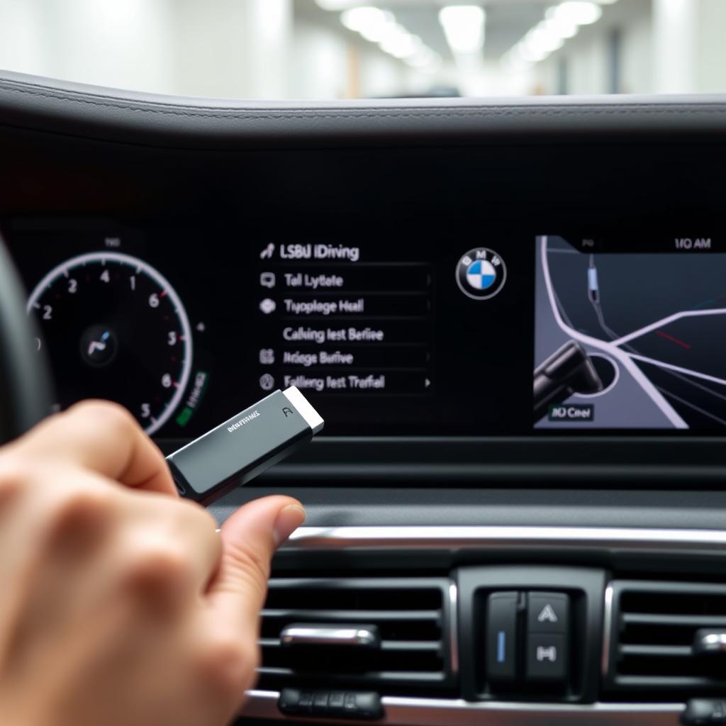 Person backing up BMW iDrive data to USB