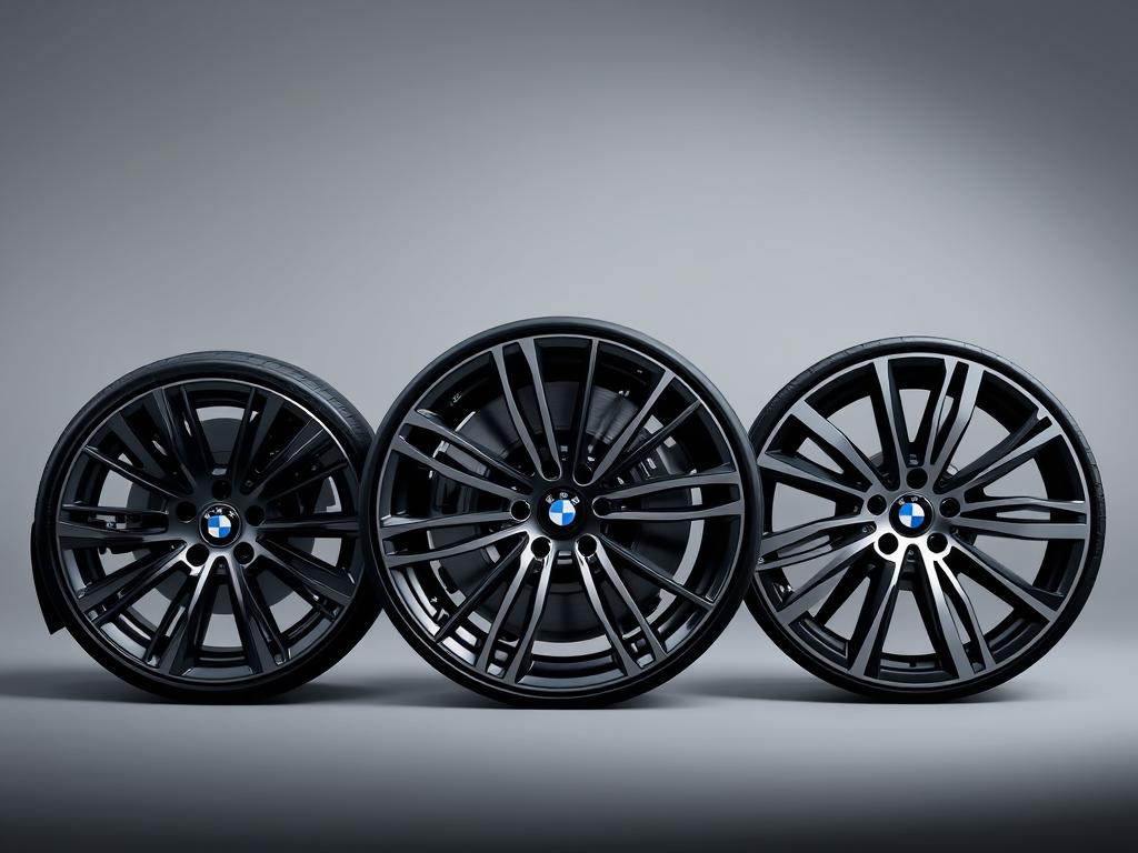 2024 BMW i7 Electric with different wheel options showing 19-inch, 20-inch, and 21-inch designs