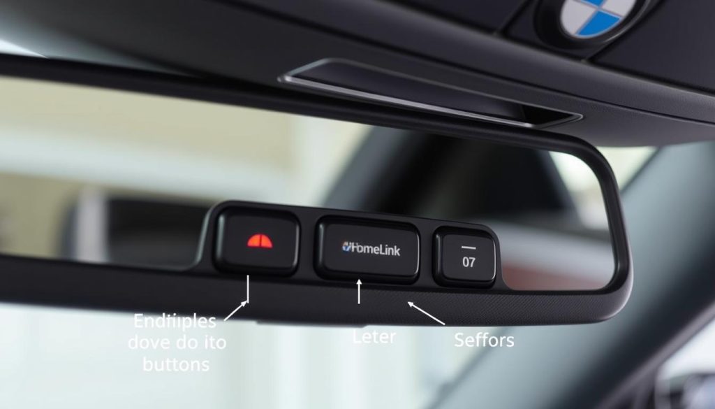 BMW HomeLink buttons showing all three buttons programmed for different doors