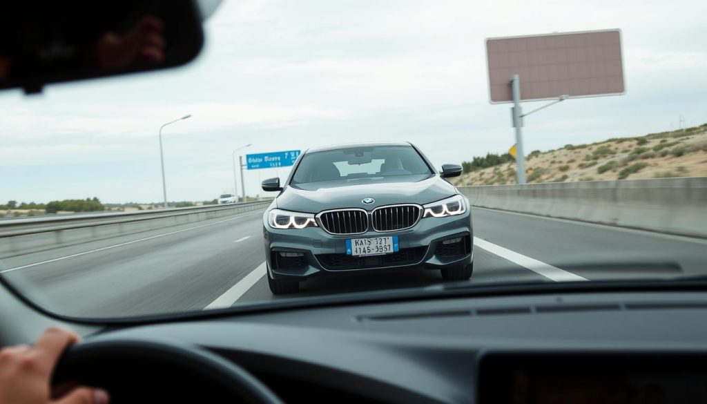 BMW adaptive cruise control system in action on highway