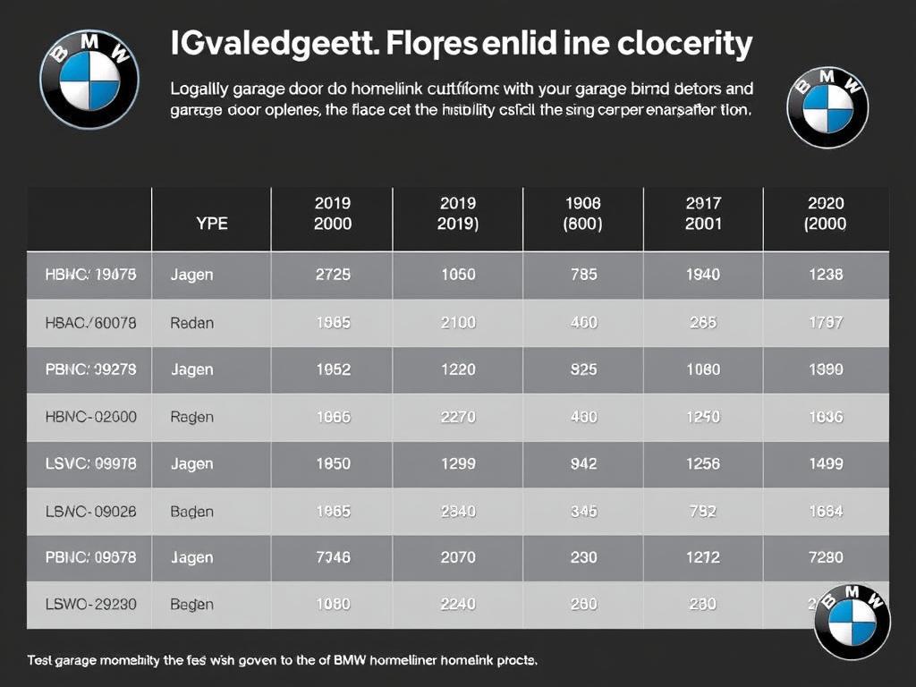 BMW garage door opener HomeLink compatibility chart showing different models