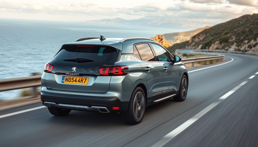 Peugeot vehicle with Puretech engine on a scenic road