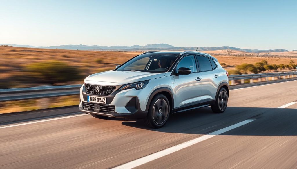 Peugeot with Puretech engine driving on a highway at moderate speed