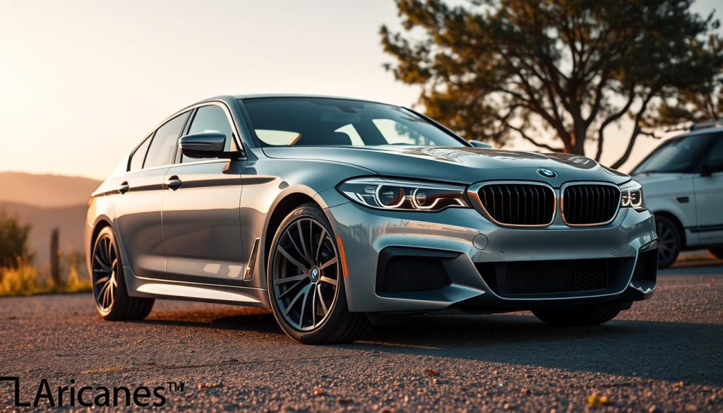 BMW properly parked with parking brake engaged