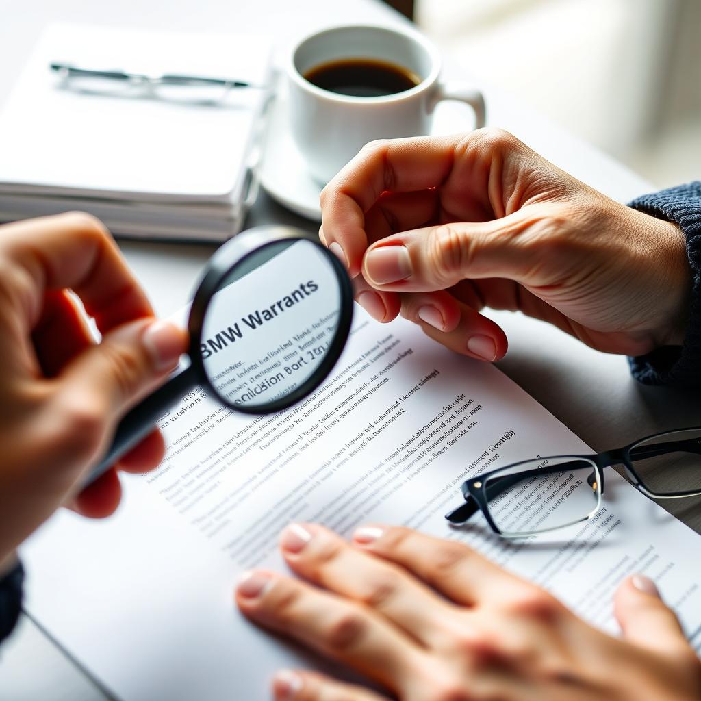 Person reading BMW warranty contract fine print Person reading BMW warranty contract fine print