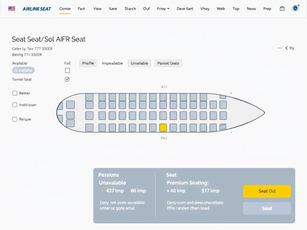 Airline seat selection screen showing Boeing 777-300ER seat map Airline seat selection screen showing Boeing 777-300ER seat map