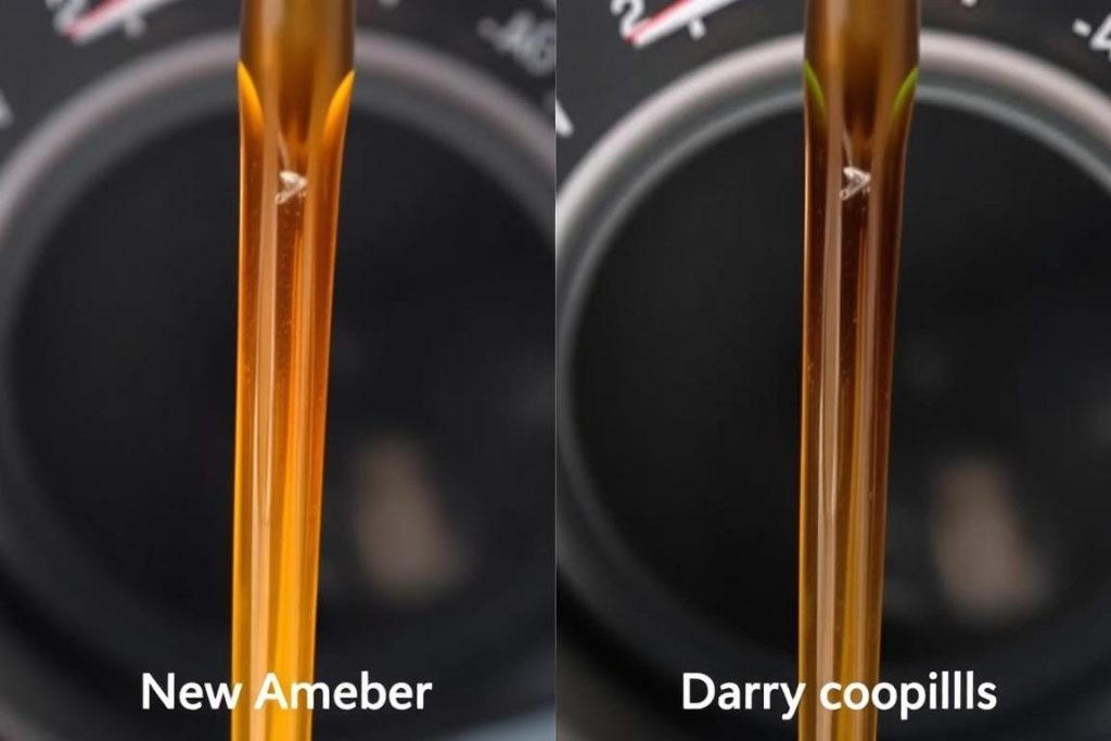 Comparison of clean vs dirty oil on dipstick from 2008 Chevy Colorado