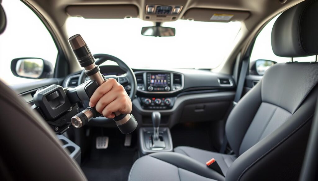 Modified vehicle controls for disabled drivers showing adaptive gas pedal position Modified vehicle controls for disabled drivers showing adaptive gas pedal position