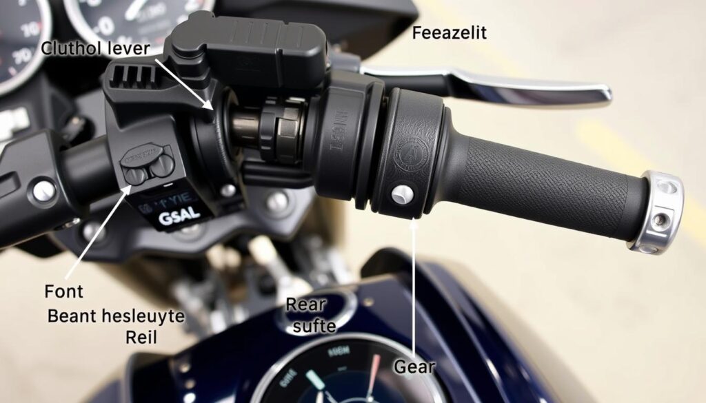 Motorcycle handlebar showing throttle control position Motorcycle handlebar showing throttle control position